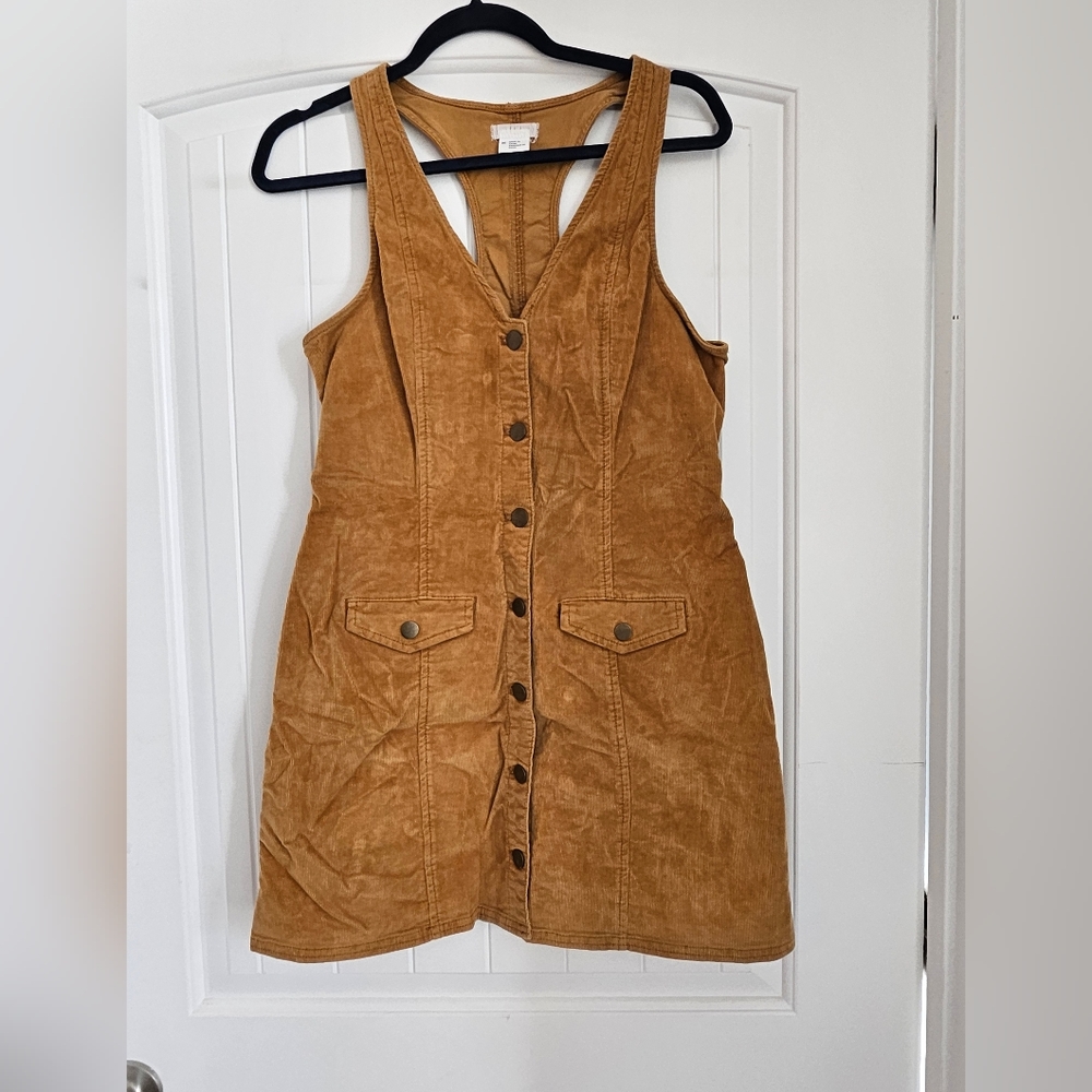 brown curdory button up mini dress with pockets size medium